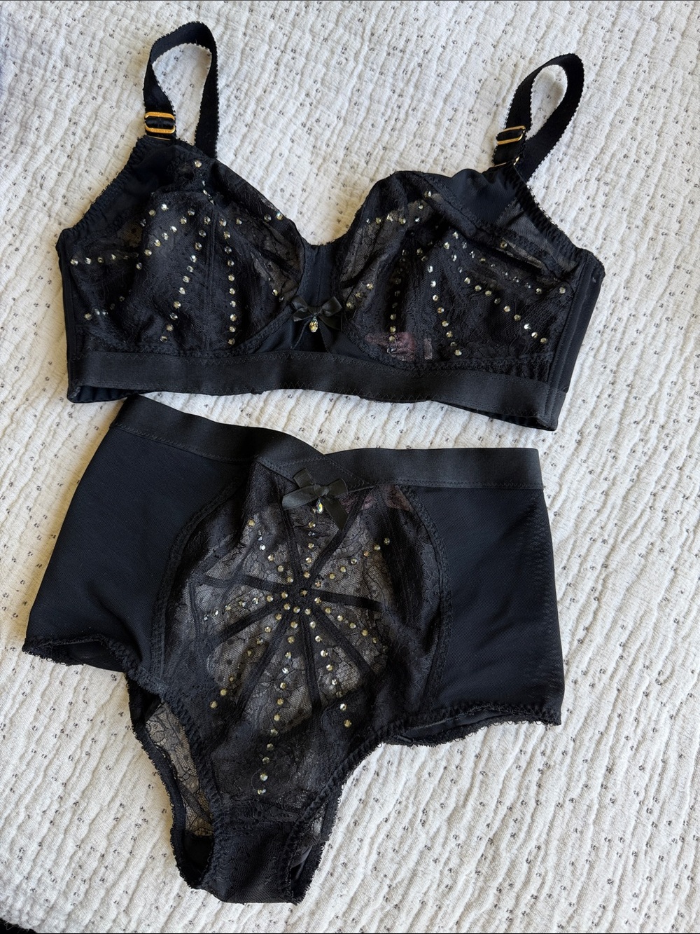 Agent Provocateur Black Studded Lace Bralette & High-Waist Brief Set